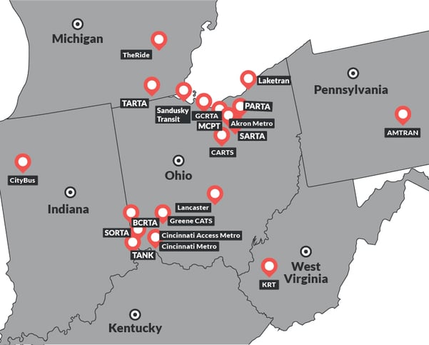 Map of EZfare Locations